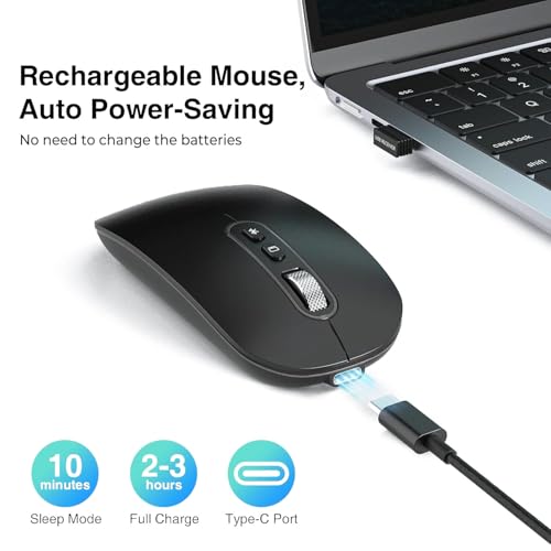 cimetech Bluetooth Maus Kabellos (Dual Mode: BT5.1+ 2.4G) Wiederaufladbare Mouse Stille Slim Funkmaus für MacBook Pro/Air/Mac/iPad/Laptop/Desktop/Mac/PC/Computer 5
