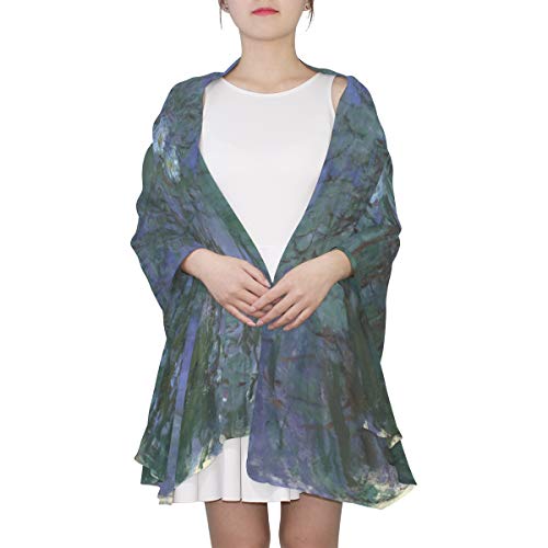 Fashion Scarf for Women Water Lilies By Claude Monet Oil Paintings Flowers Evening Shawl Wrap Scarf for Wedding Party Dress