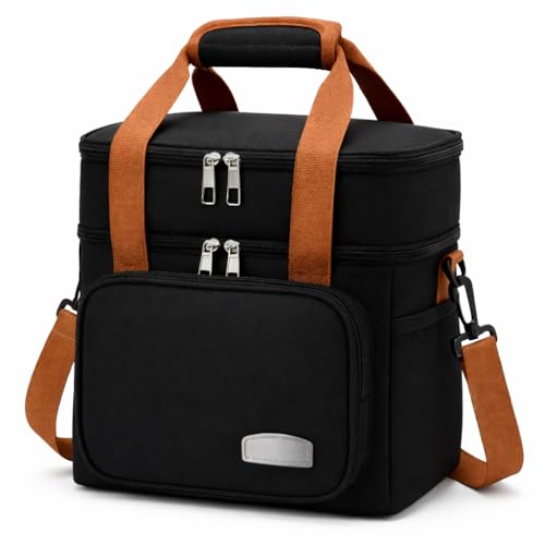 Bolsa Lancheira Térmica Grande Dupla com Isolamento Reforçado, Alça Ajustável e Compartimentos Espaçosos, Ideal para Marmita, Trabalho, Escola, Praia, Piquenique e Viagem