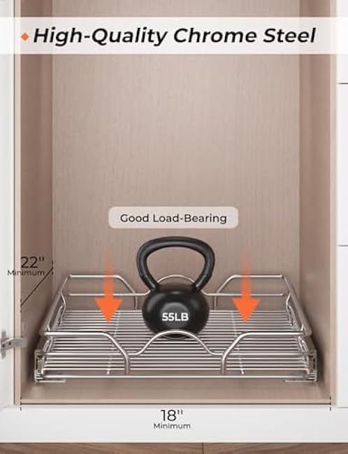 StorageWorks Pull Out Cabinet Organizer, Slide Drawers for Kitchen Cabinets, Bathroom Pantry, Bottom Mount, Chrome-Plated, 17 Lx21 Wx3.7 H, Silver, 1 Pack