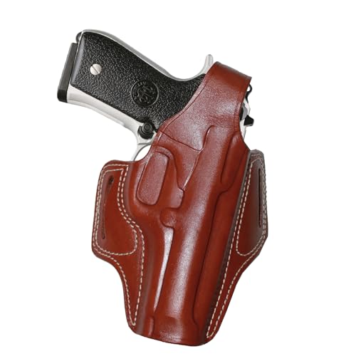 YT HOBBY Handmade Leather OWB Carry Two Slot Thumb Break Gun Holster for Beretta 92/92F/92FS Without Rail (Brown - Right Hand)
