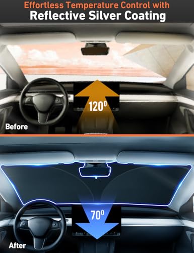 EcoNour Windshield Sun Shade Compatible for Tesla Model 3 & Model Y Juniper 2017-2024 2025 2026, Sun Visor for EV Front Window Sunshade, Foldable Heat & UV Protector, Car Accessories - Image 6