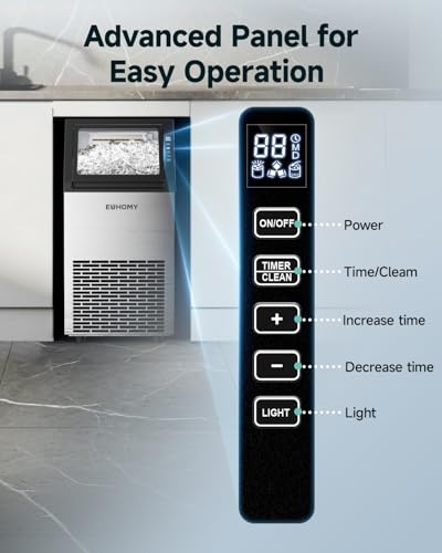 Image of EUHOMY Commercial Ice Maker Machine,100lbs /24H Stainless Steel Under Counter Ice Machine with 33lbs Storage Bin, Freestanding Ice Maker for Home /Bar /Cafe /Restaurant