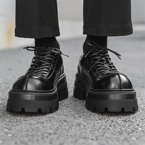 Men's Leather Platform Lace Up Oxfords Casual Round Toe Chunky Heel Slip On Derby Shoes for Formal Work Business Dress4