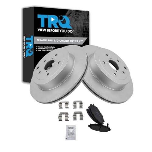 Image of TRQ Rear Brake Pad and Rotor Set Ceramic G Coated Rotors Compatible with 2008-2014 Subaru Impreza WRX STI 2011-2014 Limited 2010 Special Edition