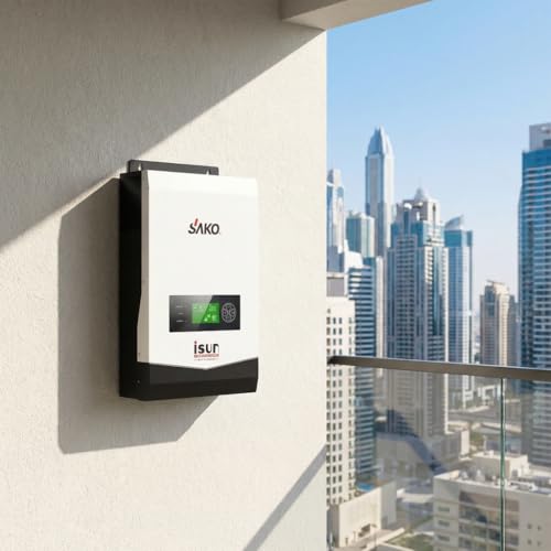 SAKO iSUN 12V 1KW-2KW Pure Sine Wave Hybrid Solar Inverter with Built-in MPPT Controller 3-in-1 Off-Grid Power Inverter for LiFePO4 Battery Car RV Camping Home Balcony Desert Farm Izba (1.5KW)