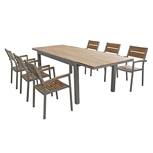 ✅Dal design mozzafiato Milani Home s.r.l.s. Set Tavolo E Sedie da Giardino per Esterno in Alluminio E Legno Resistente di Teak Cm 160/240 X 95 X 75 H con 6 Sedute