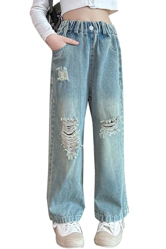 Amazon.com: AOWKULAE Girls Jeans Ripped Wide Leg Pants High