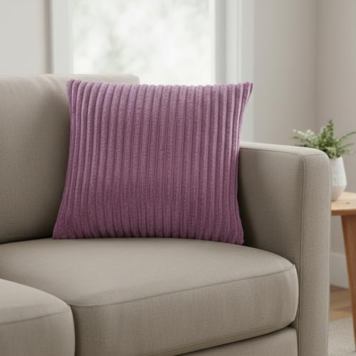Image of Yellow Weaves Pencil-Stripe Fur Cushion Covers | Soft Polyester | Decorative Sofa & Throw Pillow Covers | 16x16 Inches, Pack of 3 (Purple & Sea Green)