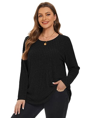 Image of BELAROI Womens Plus Size Sweaters Fall Tunic Top Scoop Neck Pullover Shirts