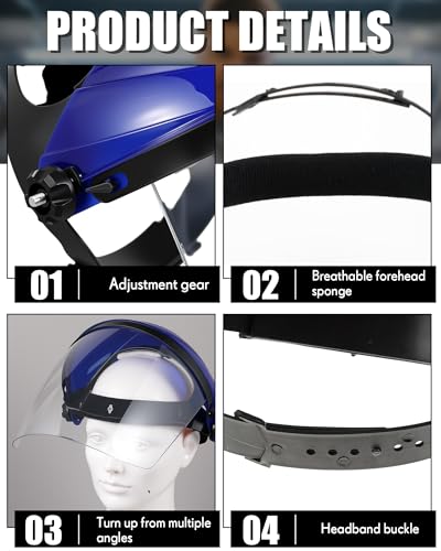 Image of Tellegloww 4 Pack Face Shield for Grinding Cutting, Full Face Protection | Impact Resistant Visor, Adjustable Headgear, Clear Polycarbonate Lens, Reusable Safety Shields in Woodworking Tasks