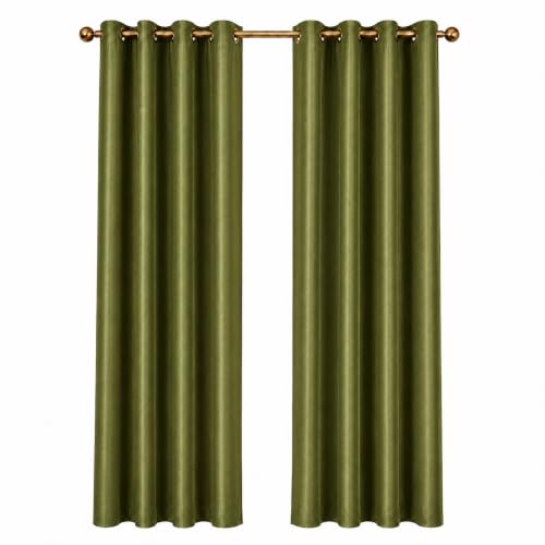Image of Polyester Eyelet Door Curtain, Solid Plain Light Filtering Curtain for Bedroom, Living Room & Home Office, 7 Feet (84 x 48 Inch), Green, Pack of 2