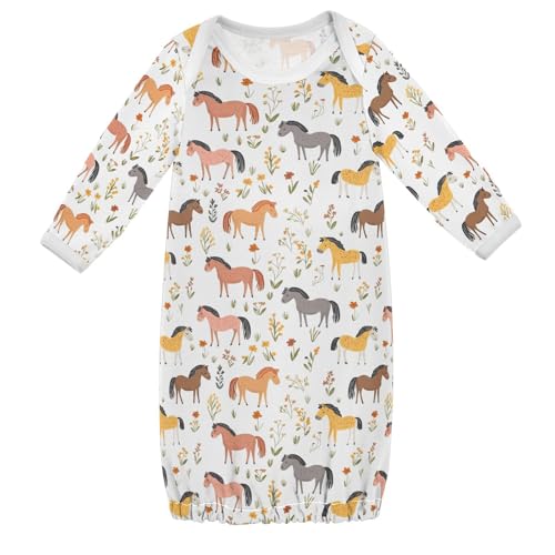 vvfelixl Baby Sleeper Gown for Newborn Boy Girls Cartoon Horses Graze Infant Nightgown for 0-3 Months Multicolor