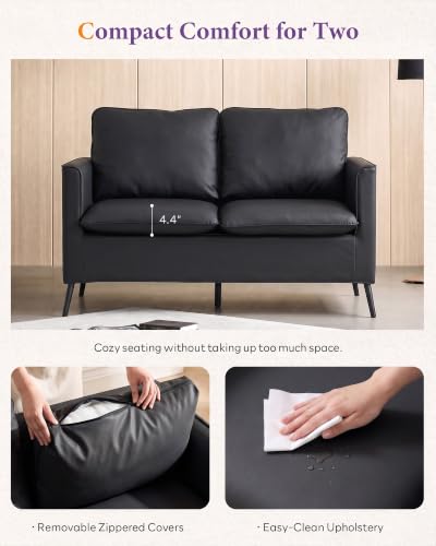 Image of TYBOATLE Leather Loveseat Sofa and Accent Chair Set (Black, 2)