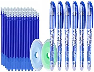 MROOFUL 50pcs/lot Friction Erasable Gel Pen Refills Set Needle 0.5mm Blue Ink 6 Pens & 50 Refills & 2 Eraser Value Set School Office Supplies