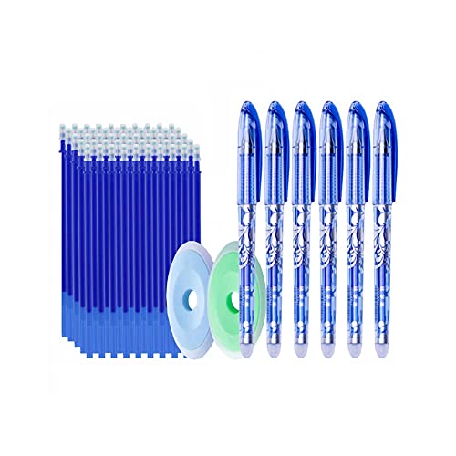 Boligrafos Borrable Juego de recambios de bolígrafo de gel borrable por fricción de 0,5 mm, tinta azul, 6 bolígrafos y 50 recambios y 2...