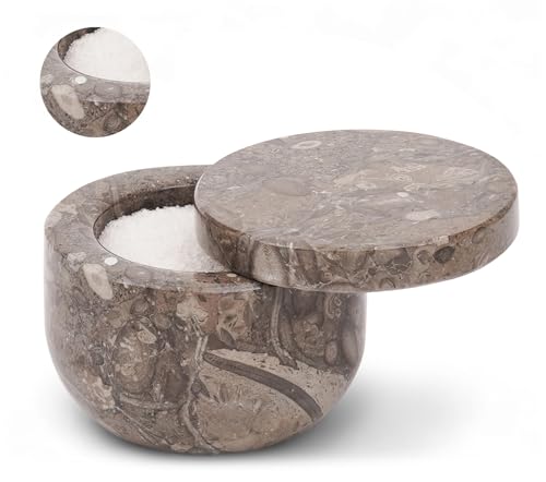 EARTHEN CRAFTS Marble Salt Cellar with Swivel Lid 3 Inch Salt Box Oceanic Salt and Spice Jar Storage Magnetic Lock Container, Salt Crock for Sea Salt, Flaky Salt, and Sugar