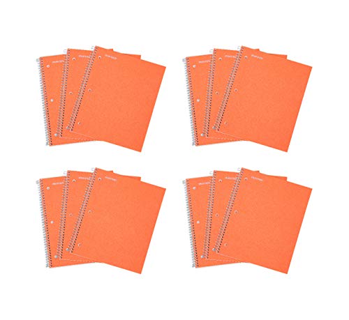 Mintra Office Durable Spiral Notebooks, 1 Subject, (Orange, College Ruled 12pk), 100 Sheets, Poly Pocket, Moisture Resistant Cover, School, Office, Business, Professional