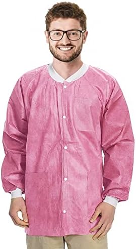 AMZ Medical Supply Disposable Lab Jackets for Adults Small. Cranberry 10 Pack 45 GSM SMS Disposable Lab Jacket. Unisex Disposable Jackets Dental with Knitted Cuffs, Collar, 3 Pockets