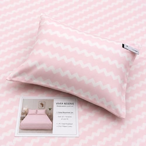 Image of 400 TC Cotton Like Glace Cotton Double Bed Elastic Fitted Bedsheet King Size Set II Includes 1 Fitted Bed Sheet with 2 Pillow Covers (72 inch x 78 inch inch, Blossom Pink)