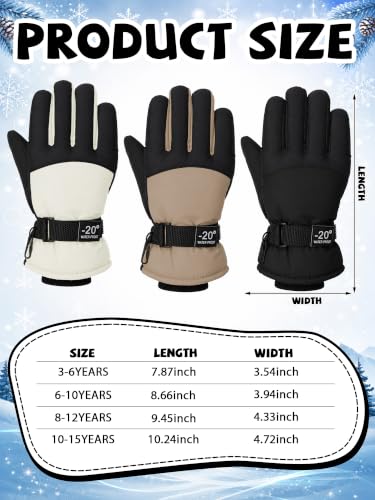Image of Bencailor 3 Pairs Kids Ski Gloves Children Winter Gloves