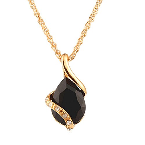 Funic 1Set Women\'s Heart-Shaped Crystal Necklace Pendant Drop + Earrings Jewelry Gifts (Black)