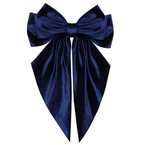 Exquisite Velvet Bow Hair Accessory Velvet Large Hair Bow Long Tail A Luxurious Touch of Timeless Elegance and Feather-Light Grace for Every Occasion(Navy Blue)