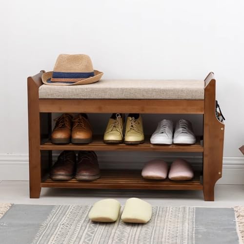 Étagère à chaussures en bambou type banc avec coffre de rangement secret - 6