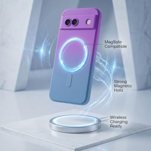 Image of amazon basics Gradient Mag-Safe Case for Google Pixel 8A | Soft Silicone Shockproof Cover with Camera Protection | Slim Lightweight Design | Smooth Touch & Durable - Purple & Gray