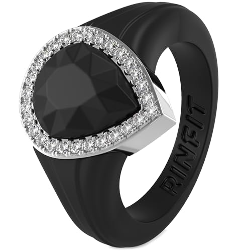 Rinfit Womens Silicone Wedding Ring - Anniversary Ring Women - Promise Rings for Her with Pear Metal Frame & Cubic Zirconia Stones - Patented Design
