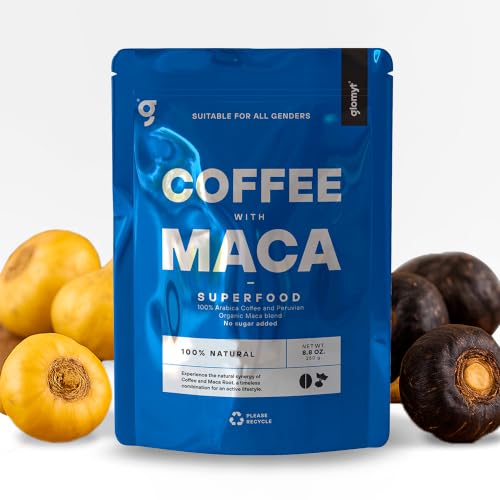 100% Colombian Functional Coffee with Peruvian Maca Root | Adaptogenic Energy & Hormone Balance | Medium-Dark Filter Roast | 250g Glomyt Coffee (1 Blue)