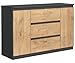 Produktbild 3xEliving Kommode Demi, Sideboard mit 2 Tür, 3 Schubladen Anthrazit & Lancelot Eiche,B: 120cm H:79cm T:39cm Verschiedene Großen, Schrank für Wohnzimmer, Schlafzimmer, Flur, Büro