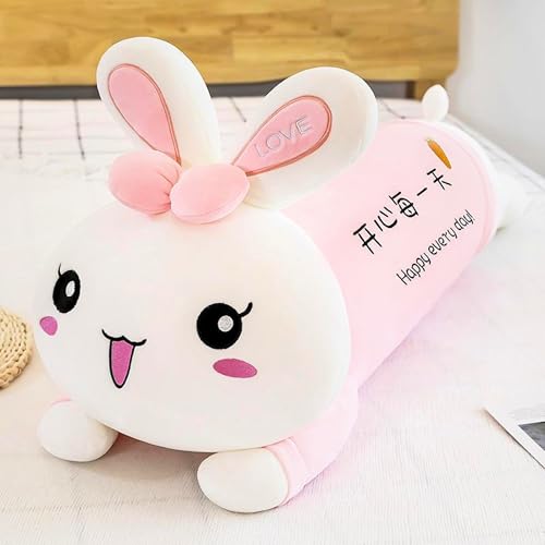 Image of Tickles Rabbit Soft Stuffed Plush Animal Bolster Pillow Cushion for Boys & Girls Sofa Room Decor Birthday Gift (Size: 60 cm Color: Pink & White)