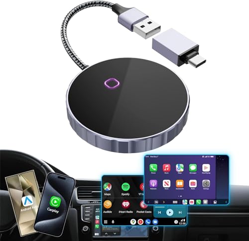 Adaptador CarPlay inalámbrico 2024 y Android Auto dongle 2 en 1 para coche con cable de fábrica