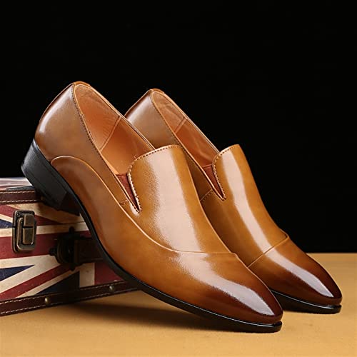 Single Season Dress Shoes for Men Slip On Burnished Pointed Toe PU Leather Low Top Rubber Sole Non Slip Resistant Walking Very Popular Among Young People (Color : Yellow, Size : 8)4