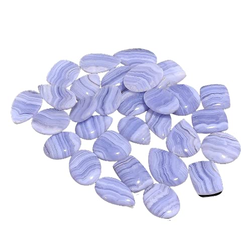 Gemkora 100 CTS. Natural Blue Lace Agate Gemstones Wholesale Cabochons Lot, Jewelry Making Loose Gemstone, Polished Gems, DIY