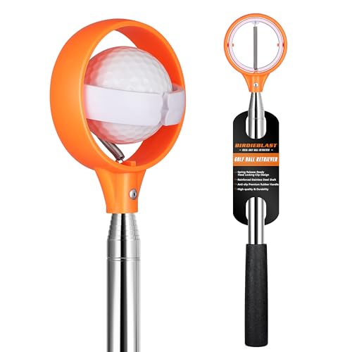 Professional Golf Ball Retriever Telescopic for Water, 9Ft/12Ft/16.3Ft/20Ft Stainless Steel Golf Ball Retriever with Spring Release-Ready Head Locking Clip (Outside:Orange & Inside:White, 12FT)