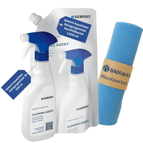 BADfabrik24-Set: Geberit AquaClean Reinigungsmittel + Nachfüllbeutel (1000 ml) + Mikrofasertuch 40x40 cm,Geberit AquaClean Reinigungsmittel, Geberit AquaClean Nachfüllbeutel, Geberit WC Reiniger BADfabrik24-Set: Geberit AquaClean Reinigungsmittel + Nachfüllbeutel (1000 ml) + Mikrofasertuch 40x40 cm,Geberit AquaClean Reinigungsmittel, Geberit AquaClean Nachfüllbeutel, Geberit WC Reiniger