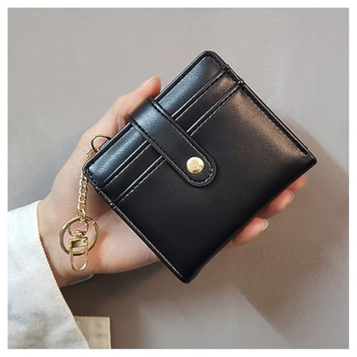Small Wallet Women RFID Blocking Leather Bifold Compact Card Holder Wallet for Women with Zipper Coin Pocket with ID Window (Black)