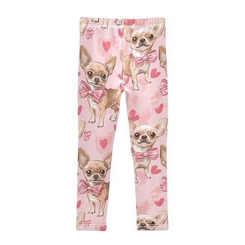 Wusikd Chihuahuas Girls' Leggings Toddler Doodles Pink Heart Kids Yoga Pants Dance Active Tights 4T2