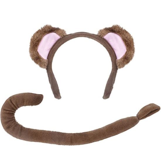 jokeshop Monkey Set (Brown Ears & Tail) Adults Safari Animal Headband Accessory Ape Chimp World Book Day Fancy Dress