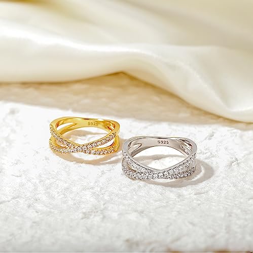 925 Sterling Silver X Cross Ring Cubic Zirconia CZ Wedding Band for Women Size 3-133