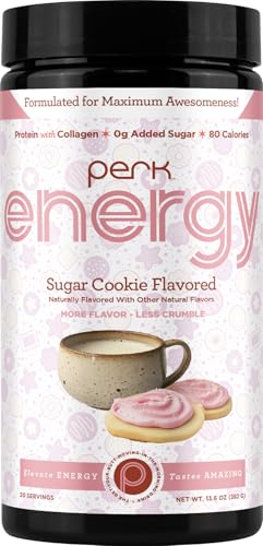 Image of Perk Energy Drink Mix (Sugar Cookie) 20 Servings, Gluten-Free, Soy-Free | Caffeinated Healthy Coffee Alternative with Protein, 100mg of Caffeine, Peanut-Free