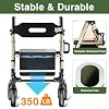 Walkers for Seniors Taller 5.3~7ft, Lightweight Foldable Rollator Walker, Built in Cable, Reinforced Aluminum Frame, 8 Big Rubber Wheels for All Terrain, 350lb Weight Capacity, Golden