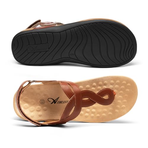 Image of Athlefit Women's Orthopedic Arch Support Sandals Comfortable Thong T-Strap Orthotic Casual Flat Sandals