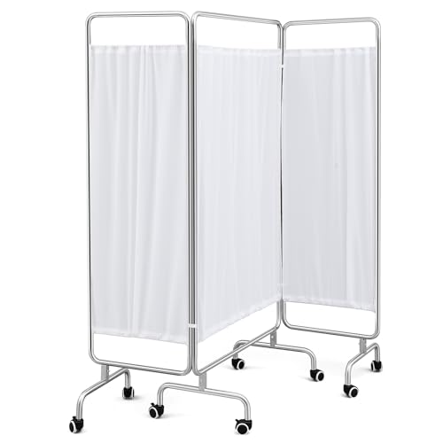 Image of 3 Panel White Privacy Screen with Rolling Casters Portable Foldable Privacy Screen 75" x 71" for Salons, Home, Lab Nursery Dividers