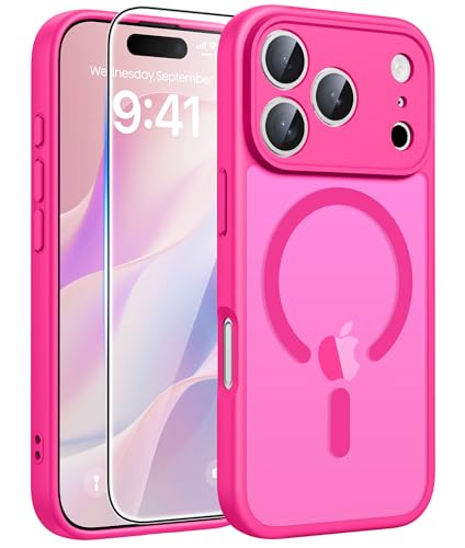 Image of FNTCASE for iPhone 17 Pro Case: [Compatible with Magsafe] Translucent Matte Cases with [Full Camera Protection] [Screen Protector] Military Grade Shockproof Protective Phone Cover - Hot Pink