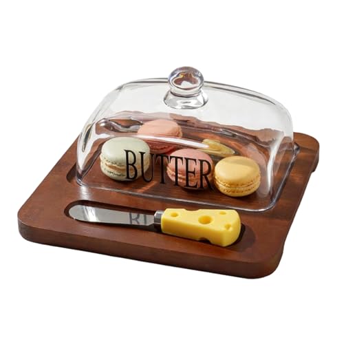 バターディッシュ,ガラス製保存トレイ蓋付き,カッター付きバター保存容器 | 家庭用 キッチン カウンター ダイニングテーブル 朝食 アウトドア ピクニック カフェ ベーカリー 用