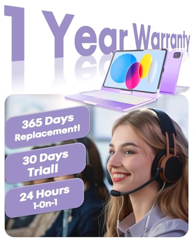 Image of BABG for iPad 10th 11th (A16) Case with Keyboard&iPad Air 11(M4,M3,M2),360Swivel,7 Use Modes,Rainbow Backlight Keyboard for iPad Pro 11(1st /2nd /3rd /4th Gen)&iPad Air 5th /Air 4th- Purple