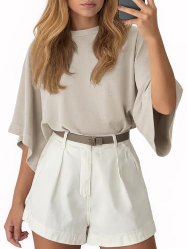 Image of Tankaneo Womens Oversized Batwing Short Sleeve T Shirts Summer Casual Round Neck Tunic Tops Loose Fit Basic Tees